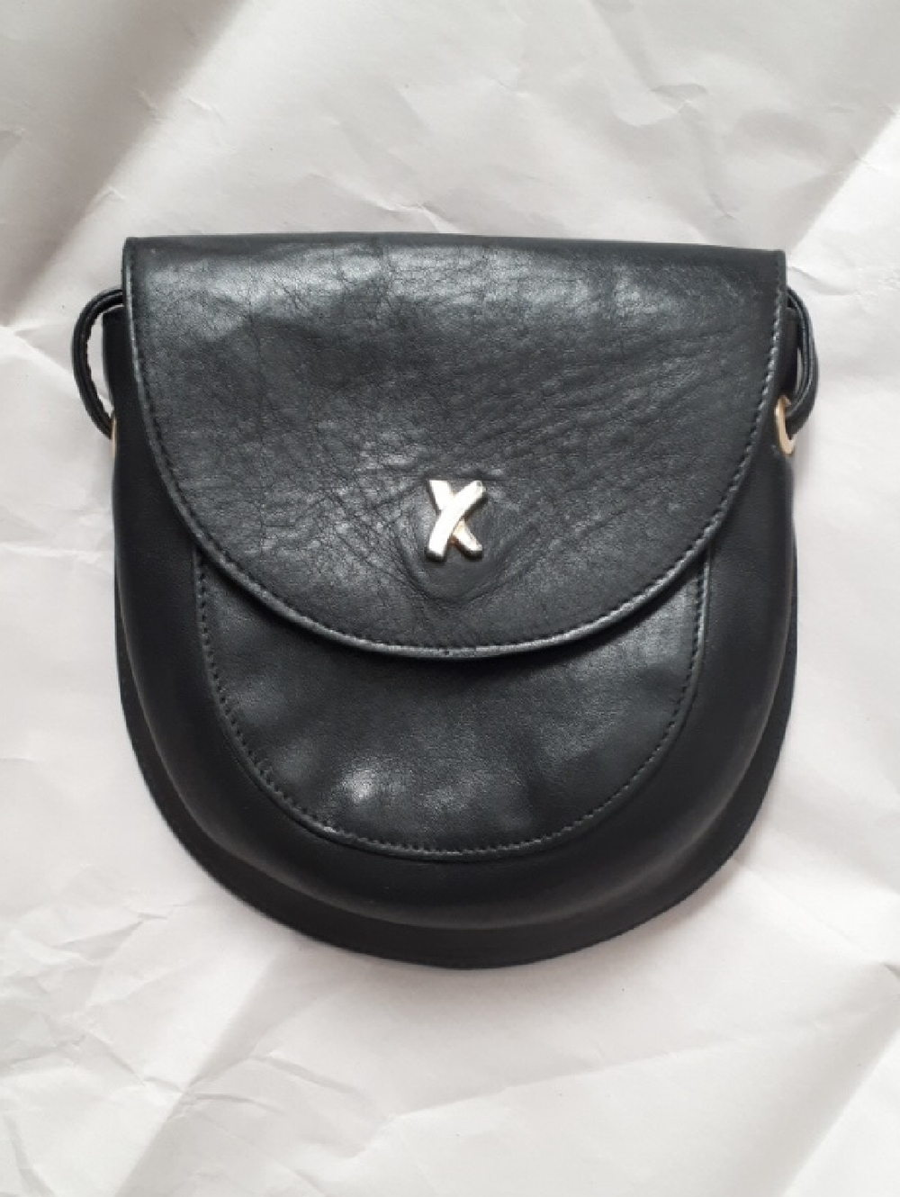Vintage Paloma Picasso Black Leather Mini Crossbody Saddle Bag